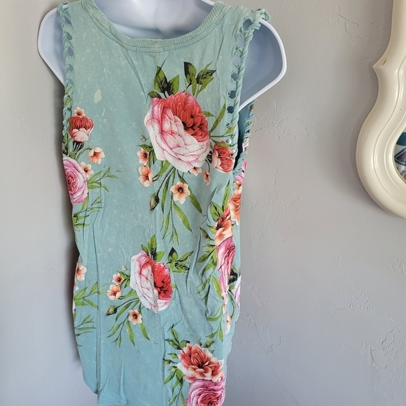 Mint Blue Tank Top Floral Day Dreaming Graphic Sm - Picture 4 of 6